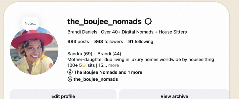 Instagram profile of The Boujee Nomads