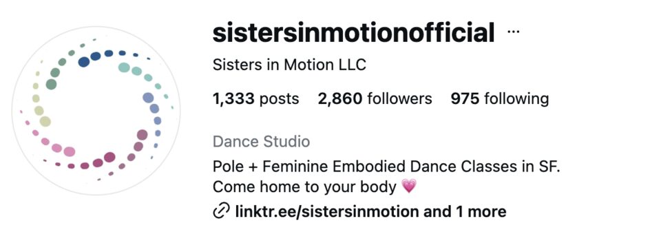 Instagram profile of Sisters in Motion