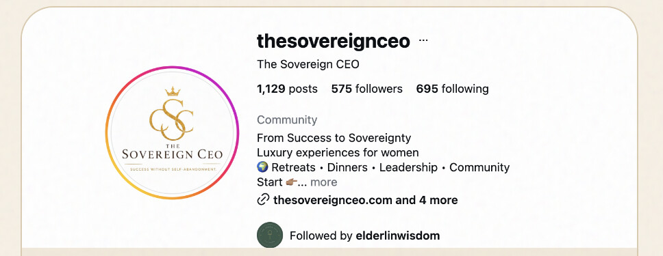 Instagram profile of The Sovereign CEO