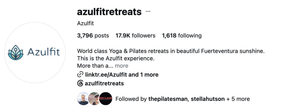 Instagram profile of Azulfit